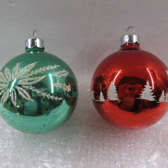 2 Paragon Venetian Dew Stencil Glass Christmas Ornaments Red & Blue Vintage - Picture 4 of 13